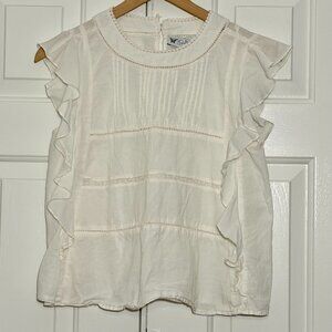 Jessica Simpson White Cotton Ruffle Sleeve Romantic Blouse Cottagecore
